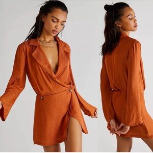 Free People Simone Blazer-Inspired Mini Dress Orange/Cinnibar Sz XS NWT